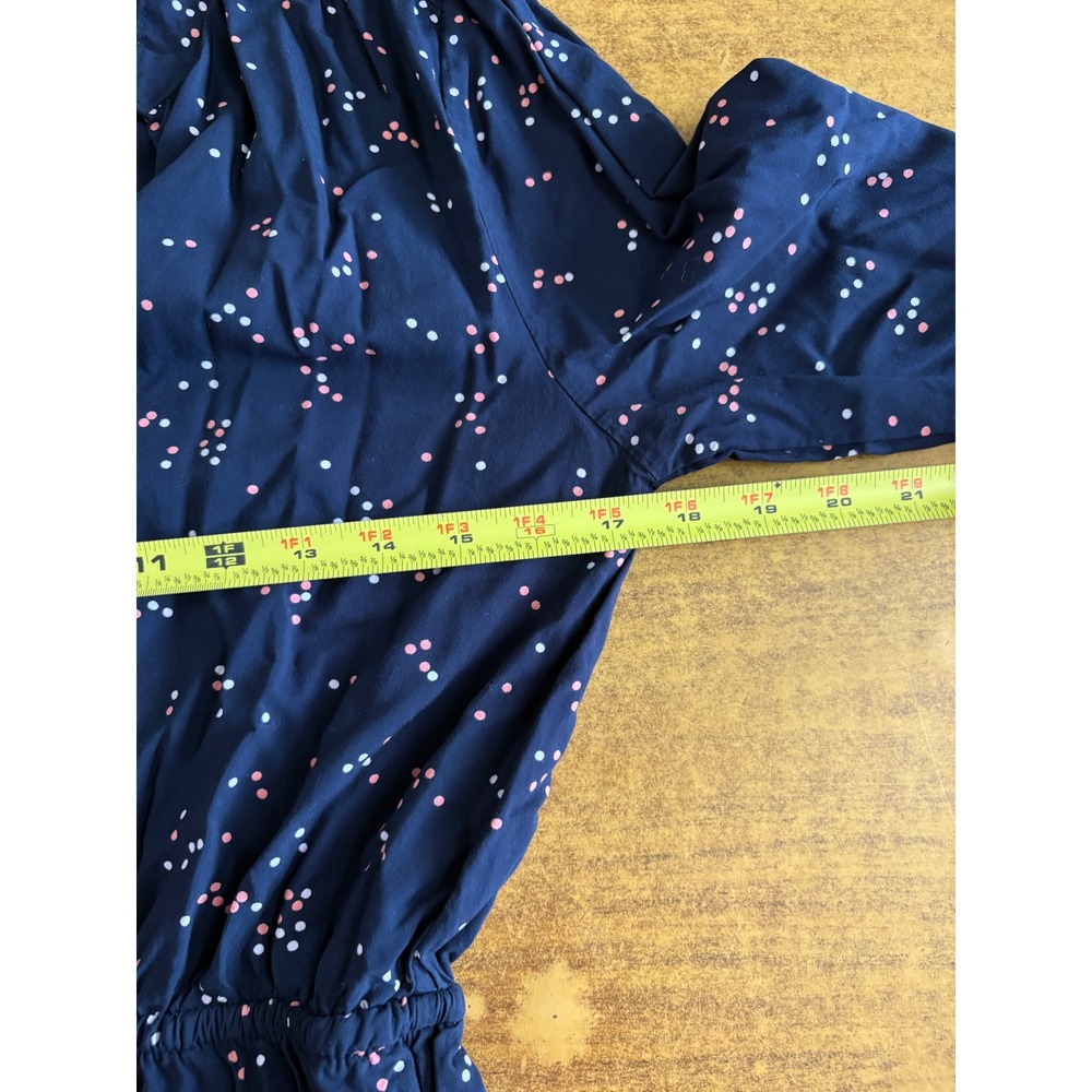 Gap Womens Navy Blue‎ Pink Polka Dot Long Sleeve Drawstring Waist Shirt Dress M - Picture 5 of 6